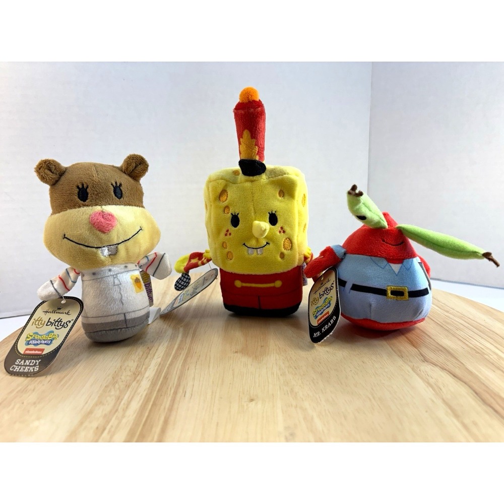 Hallmark itty bittys SpongeBob SquarePants Plush Sandy Mr Krabs 3pc KDD2227